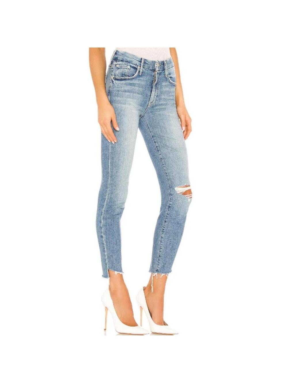MOTHER Light Blue Distressed Ankle Crop Jeans